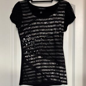 White House Black Market Black and White Lace Tee